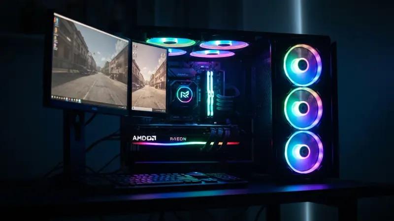 Setup gaming PC haut de gamme avec carte graphique AMD Radeon