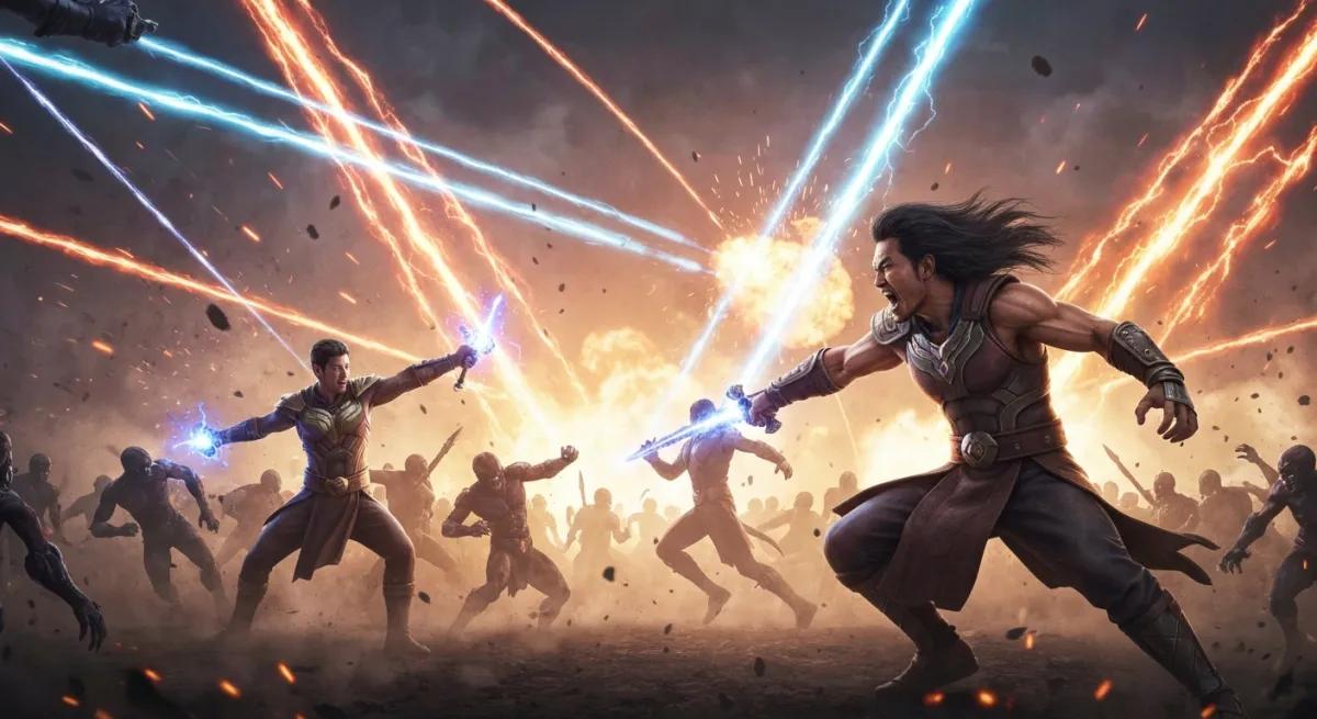 Home cinéma avec écran affichant un film d'action