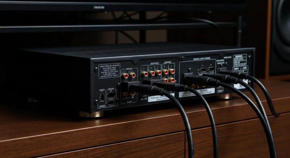 Câbles HDMI connectés à un système home cinéma