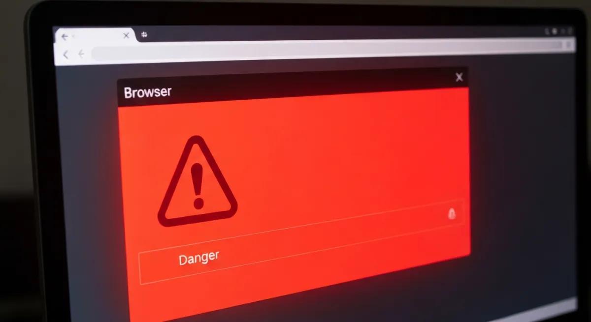 Écran d'ordinateur avec avertissement sur un site web suspect