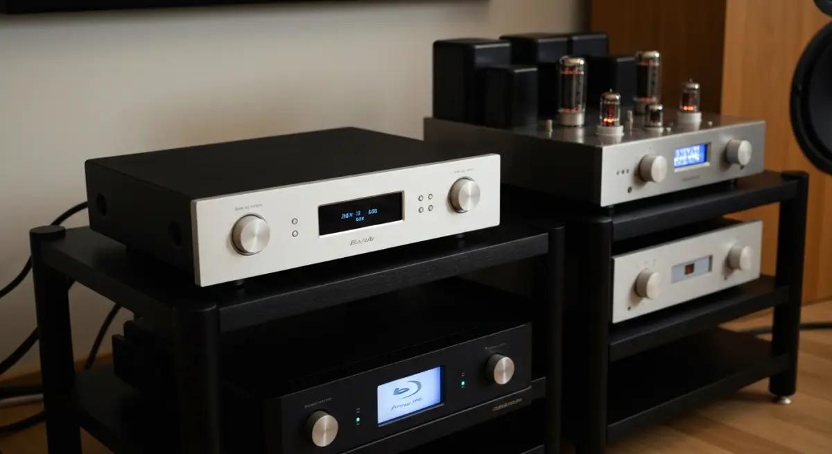 Lecteur Blu-ray haut de gamme dans un rack hi-fi audiophile noir