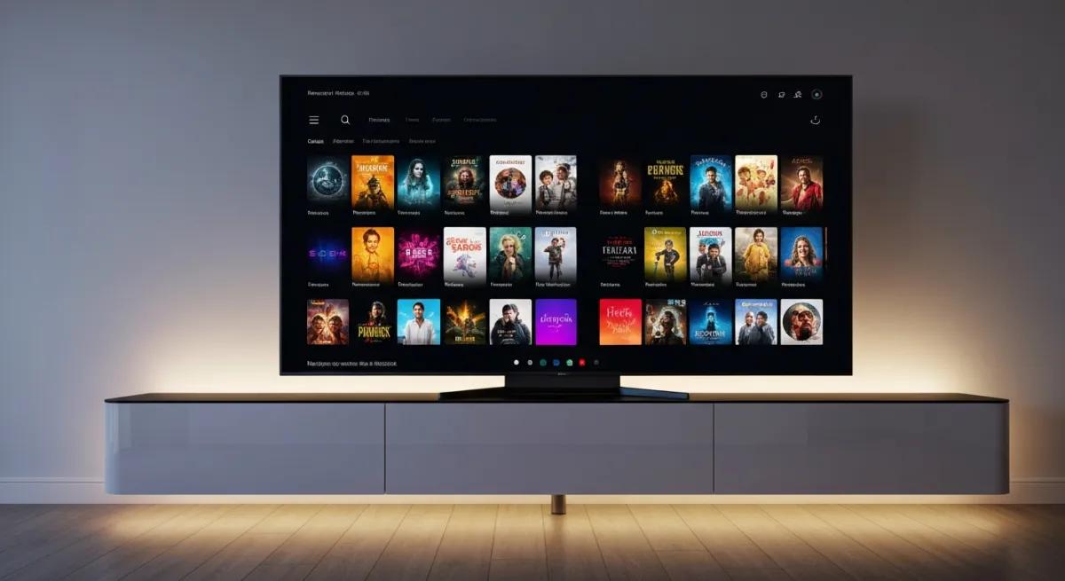 Télécommande pointée vers un écran affichant des suggestions de films