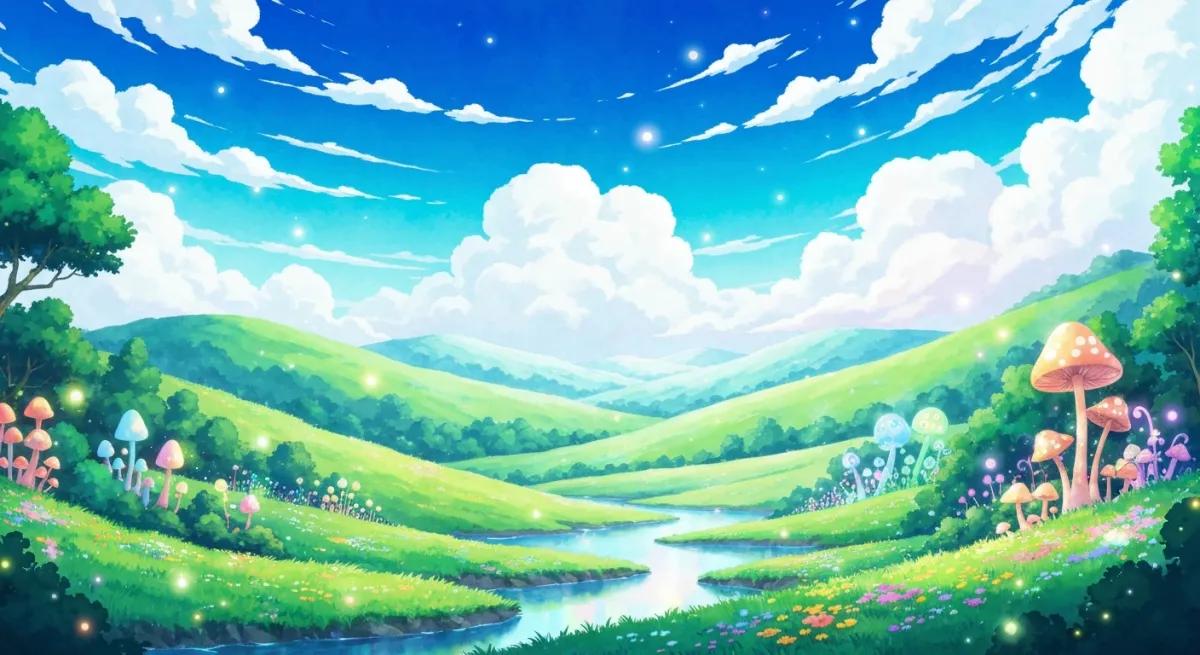 Paysage enchanteur inspiré de l'animation japonaise