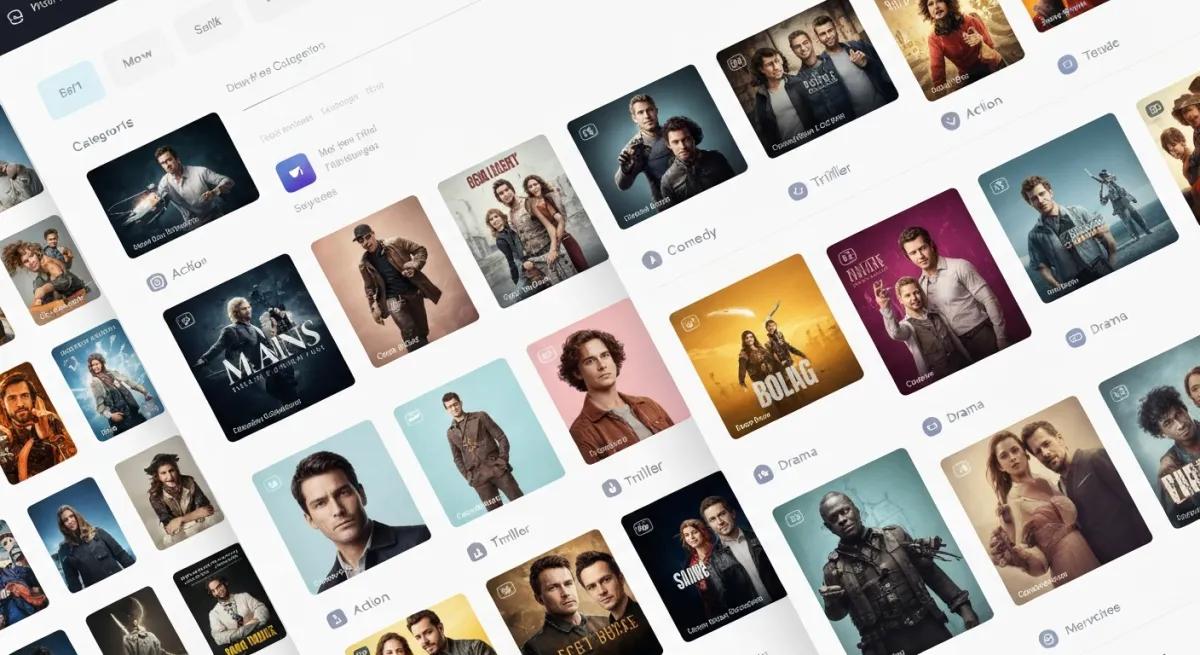 Interface de streaming avec sélection de films par catégorie
