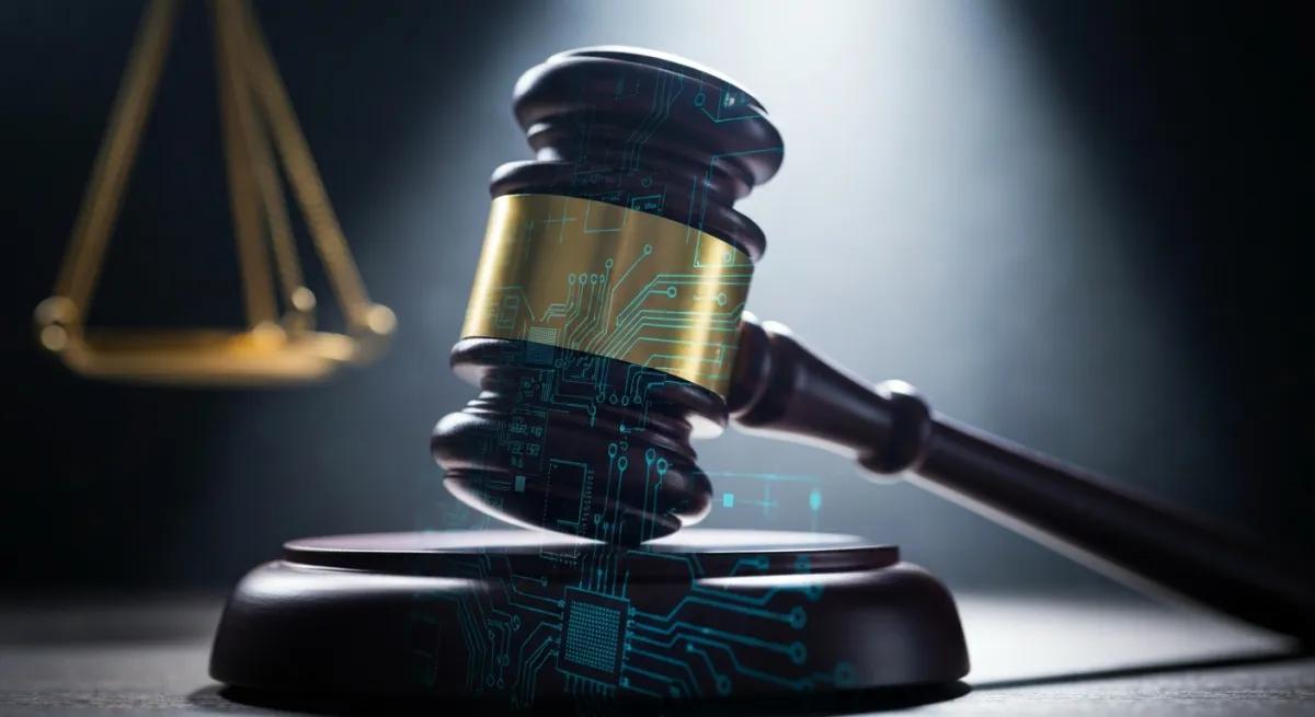 Marteau de justice et symbole de blocage internet